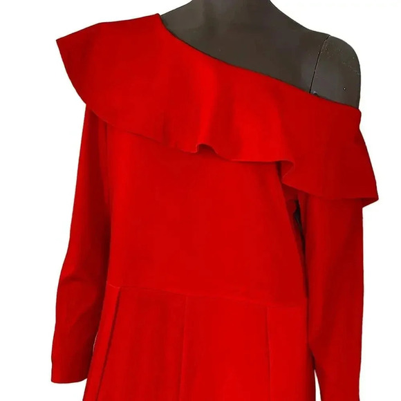 Vintage Overlay Jumpsuit Asymmetrical Off Shoulder Party Maxi Dress Size XL Red - Picture 4 of 15